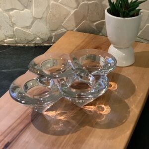 VINTAGE SCANDINAVIAN | Heavy Glass 4 Opening Tealight Holder